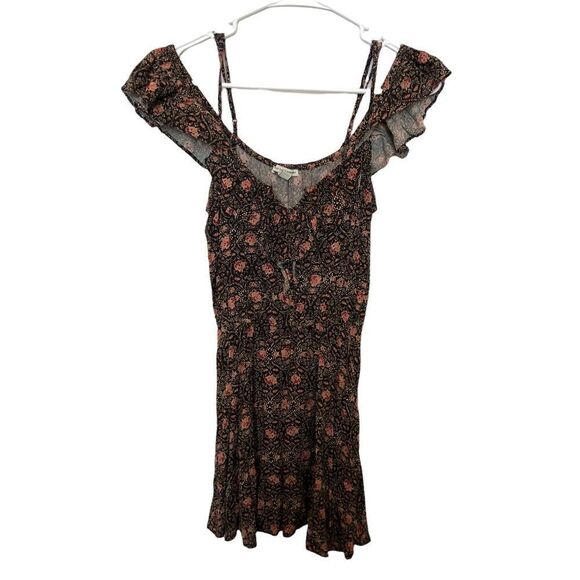 American Eagle Outfitter Strappy dress short, ruffle sleeve blk/pink floral XXS - Picture 1 of 7